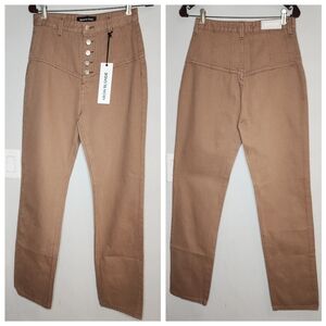 NWT Neon Blonde Chloe Relaxed Brown Tan Jeans Button Fly Bareback Est Size 28 HR